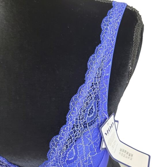 Mod by Parfait Womens 32C  Blue Lace Push Up Bra Lingerie Sexy Padded Plunging - Picture 3 of 11